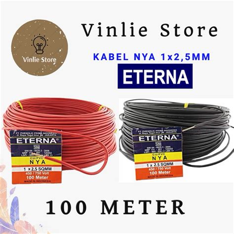 Jual KABEL ETERNA NYA 1x2 5MM 100 METER MERAH HITAM KAWAT TUNGGAL