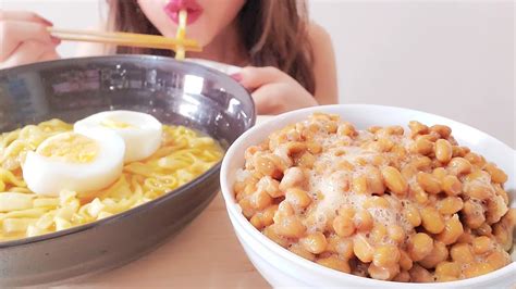 ASMR 咀嚼音 納豆ご飯とカレーうどん Natto rice Curry noodle कर उडन नटट चवल Udon