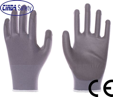 13 Gauge Nylon Polyester PU Coated Safety Gloves China Working Gloves