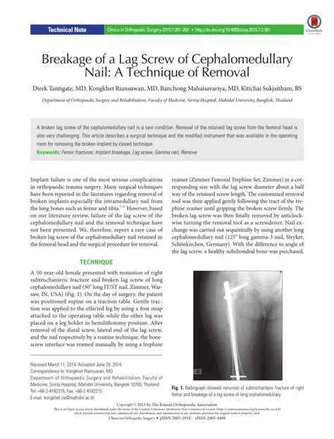 (PDF) Breakage of a Lag Screw of Cephalomedullary Nail: A Technique of ...