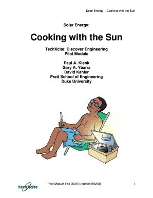 Fillable Online Techxcite Pratt Duke Solar Energy Cooking With The Sun