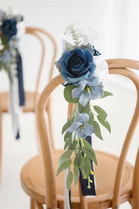 Wedding Aisle Decoration Pew Flowers In Dusty Blue Wedding Aisle