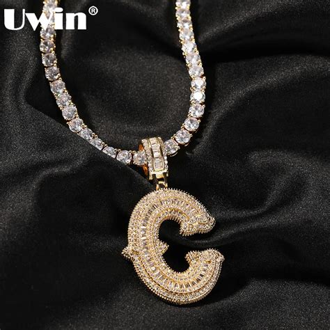 Uwin Initial Letter Pendant Necklace For Women Men Iced Out Baguettecz