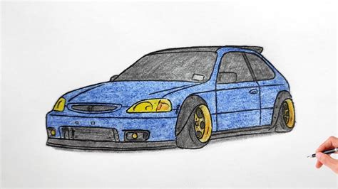 How To Draw A Honda Civic Hatchback Drawing A D Car Coloring