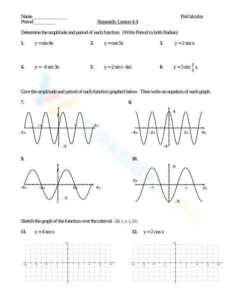 Worksheet Graphing Sine And Cosine Curves With Amplitude And Vertical