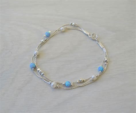 Blue Opal Bracelet Opal Bead Bracelet Opal Silver Bracelet - Etsy