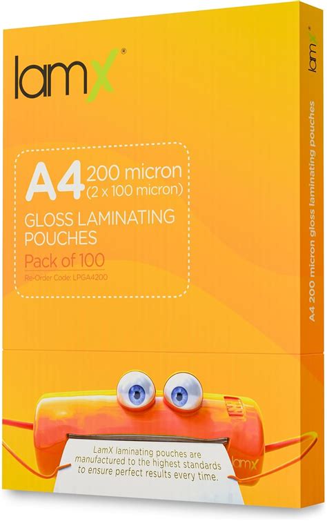 LamX Laminating Pouches A4 200 Micron High Gloss Finish Sheets Anti