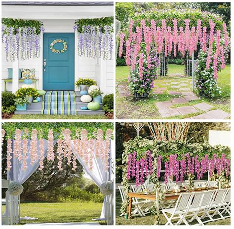 Faux Plants White Silk Vine Garland Artificial Hanging Wisteria Flowers