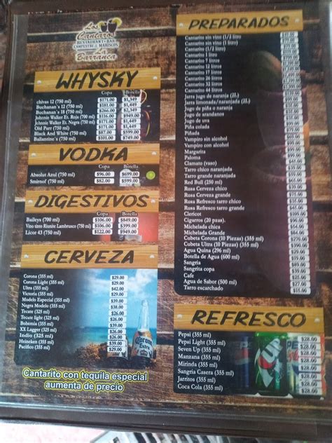 Carta del restaurante Los Cántaros Guadalajara Anillo Periférico