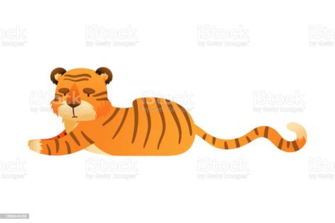 Cute Lying Tiger Wild Predator Animal Cartoon Vector Illustration Stock