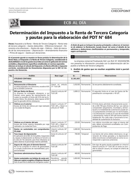 Determinación Del Impuesto A La Renta De Tercera Categoría Y