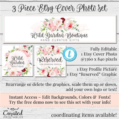 Floral Etsy Cover Photo DIY Etsy Banner Editable Etsy Set - Etsy