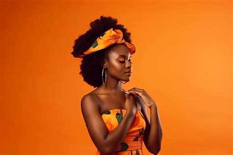 Premium Photo A Woman In An Orange Dress Holds Her Hand On Her Chest