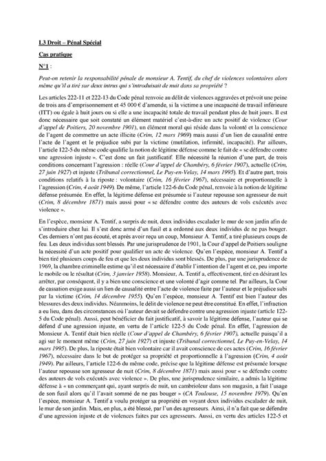 Séance 6 Cas pratique L3 Droit Pénal Spécial Cas pratique N1