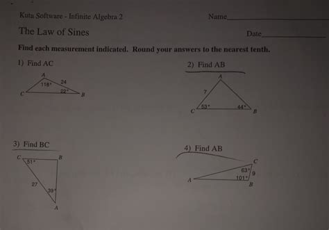 Solved Kuta Software Infinite Algebra 2 The Law Of Sines