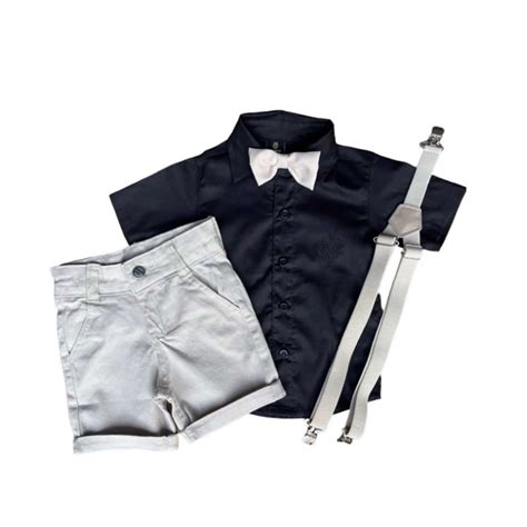 Conjunto Social Camisa Preta Bermuda Nude Menino Infantil Shopee Brasil