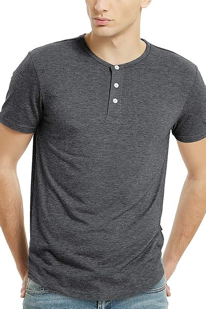 Buy Mens Henley Short Sleeve 3 Button T Shirts For Men L Charcoal