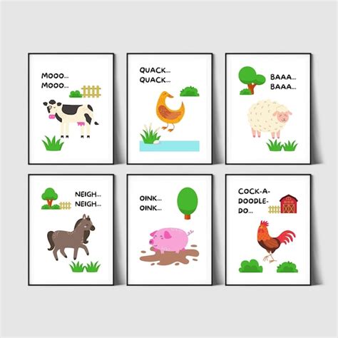 Farm Animals Sounds Printable Art Set of 6 Prints Nursery - Etsy