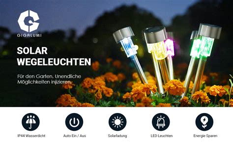 GIGALUMI LED Solarlampen für Garten 12 Stück aus Edelstahl Farbwechsel