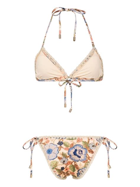 ZIMMERMANN Junie Floral Print Bikini Set Neutrals FARFETCH