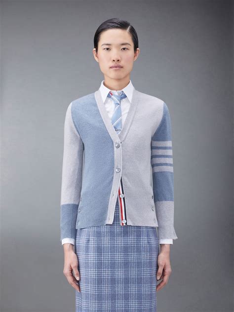 Fun Mix Cashmere Bar V Neck Cardigan Thom Browne