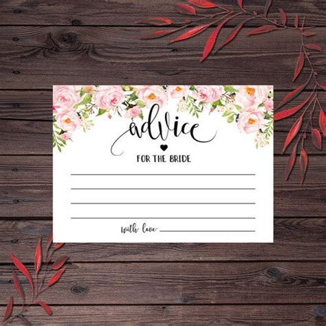 Advice For The Bride Printable Cards Bridal Shower Games Etsy