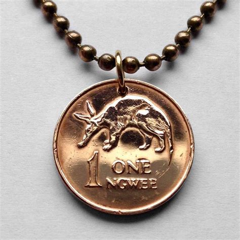 Zambia Ngwee Coin Pendant Necklace Jewelry Aardvark Cute