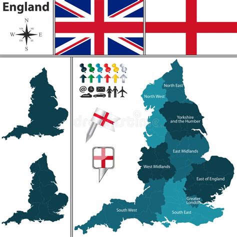 Mapa Político De Inglaterra Com Regiões E Seus Capitais Ilustração Do