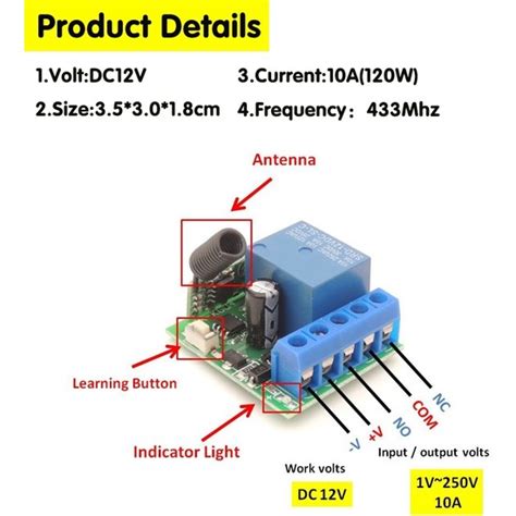 Guiwuu 433 Mhz Rf Kablosuz Anahtar Alıcı Dc 12 V Tek Röle Fiyatı