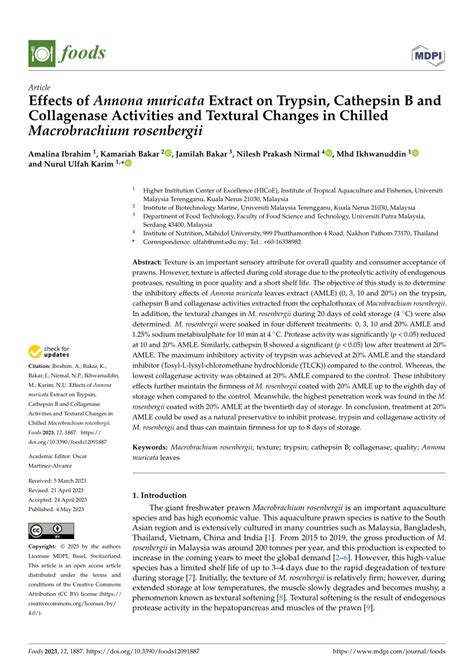 PDF Effects Of Annona Muricata Extract On Trypsin Cathepsin B And