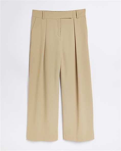 Plus Beige Pleat Wide Leg Trouser River Island