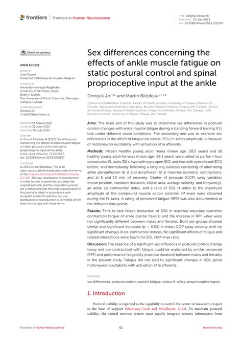 Pdf Sex Differences Concerning The Effects Of Ankle Muscle Fatigue On