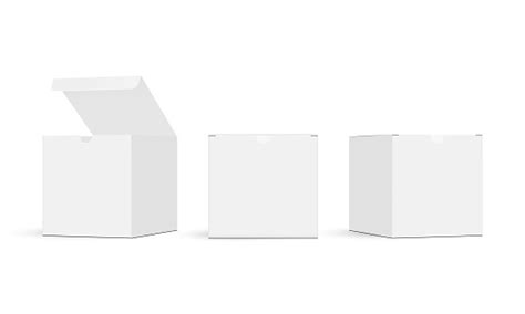 square packaging boxes mockups front  side view opened  closed