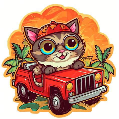 Premium AI Image | Cute cartoon cat driving a car