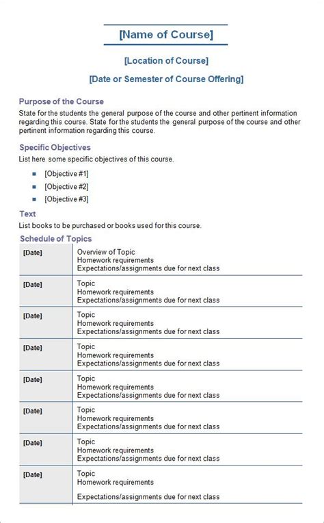 Free 7 Sample Syllabus Templates In Pdf With Regard To Blank Syllabus