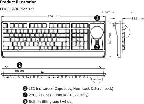 Perixx Periboard 322 Wired Mechanical Trackball Keyboard With 2 Hubs 2