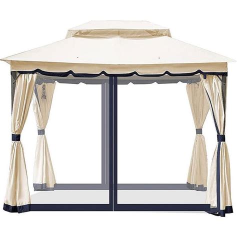 Jearey 10 Ft X 13 Ft Double Roof Aluminum Outdoor Patio Gazebo With Netting And Curtains Bjd