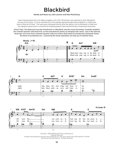 Blackbird By The Beatles Sheet Music For Really Easy Piano At Sheet Music Direct