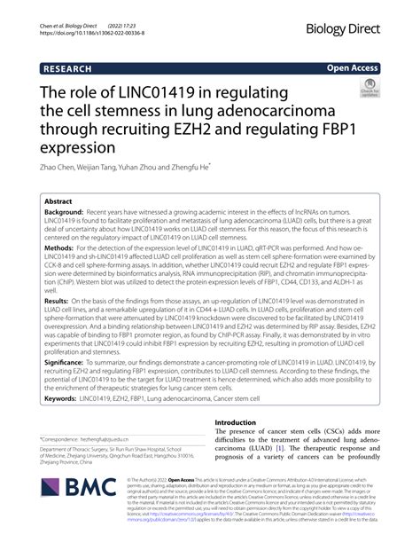 PDF The Role Of LINC01419 In Regulating The Cell Stemness In Lung