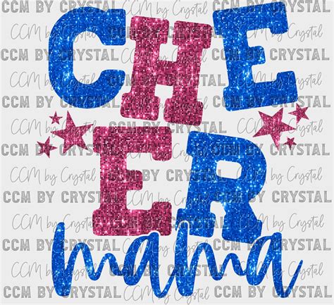 Cheer Mama Blue And Pink Faux Sequins Ready To Press Transfer Dtf