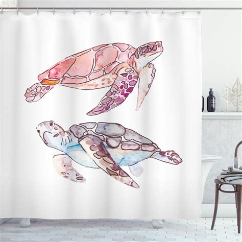 Inpercust Watercolor Turtle Shower Curtain Serene Bathroom Artwork