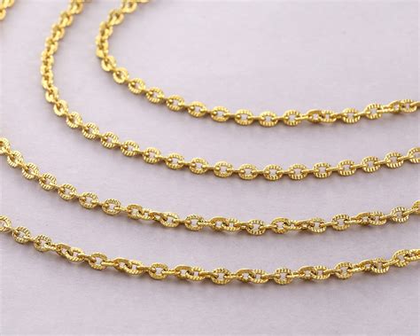 18K Gold Plated Stainless Steel Etched Medium Oval Cable Chain