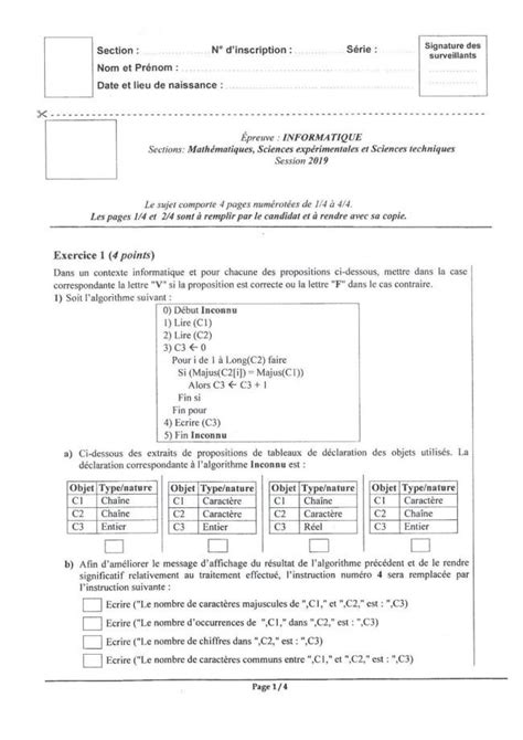 Epreuve Informatique Bac Math Session Principale Idaraty