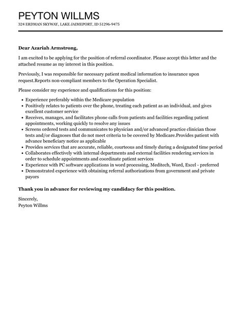 Referral Coordinator Cover Letter Velvet Jobs