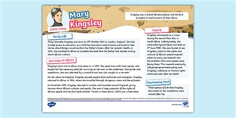 Ks Mary Kingsley Fact File Hecho Por Educadores Twinkl