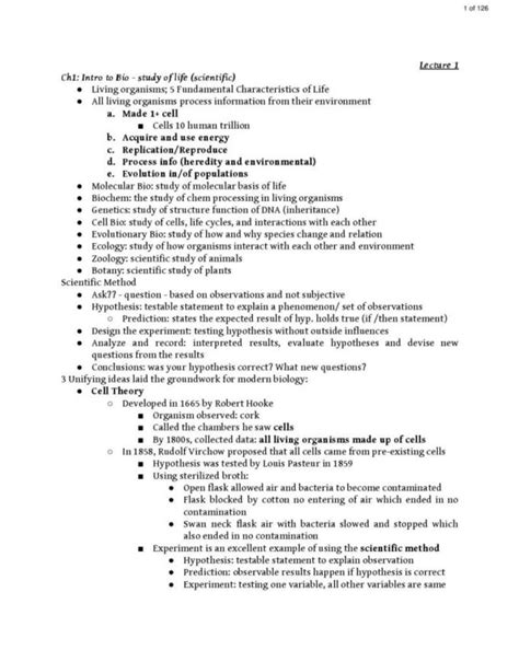 Notes For General Biology I BIOL 105 At University Of San Francisco