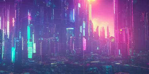 Multicolor 3d Render Of Cyberpunk City Of The Future Stable Diffusion