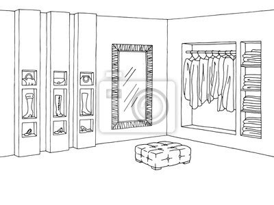 Shop Interior Graphic Black White Sketch Illustration Vector Wall Mural