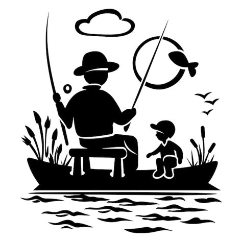 Icono De Silueta De Padre E Hijo Pescando Vector Premium