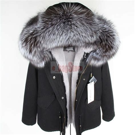 Women S Large Removable Real Fox Fur Collar Hooded Coat Short Jacket